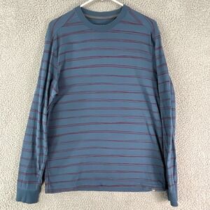 Toad&Co Smooth LS Crew Mens M Blue Red Striped Organic Cotton Long Sleeve Shirt